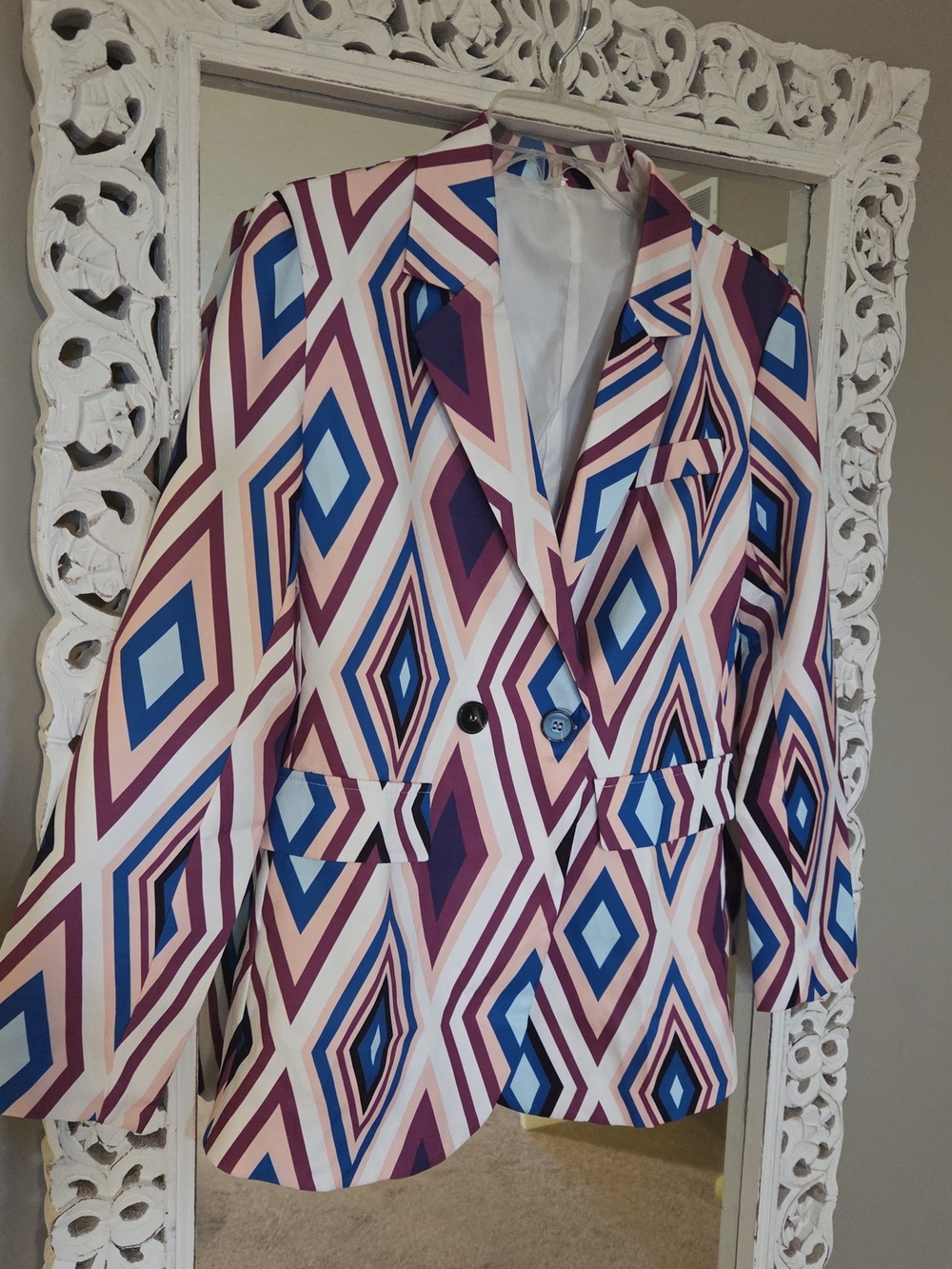 Geometric Print Blazer in Pink, Blue & White